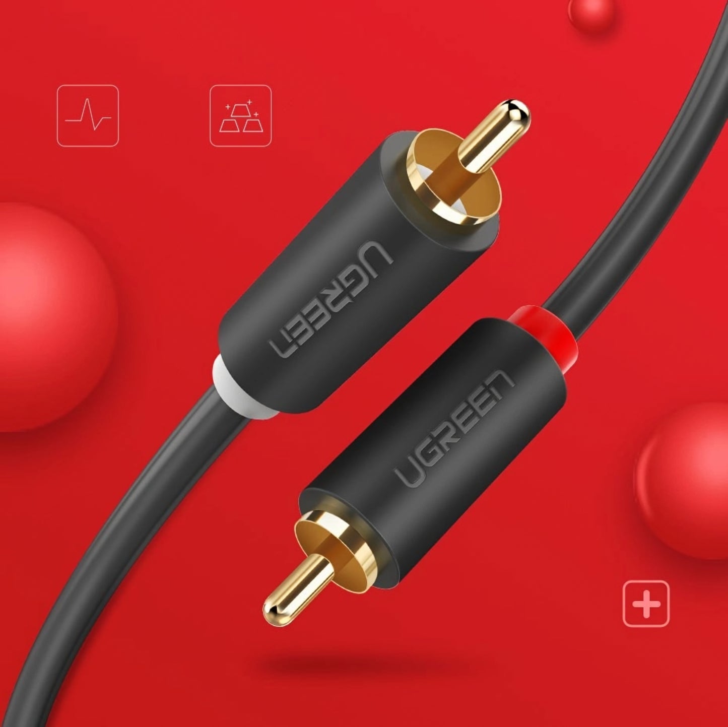 Audio kábel UGREEN AV104, 2 x RCA - 2 x RCA, 5m, čierny