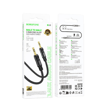 Audio kábel 3.5mm - 3.5mm Borofone BL22 Dignity, 1m, Čierny