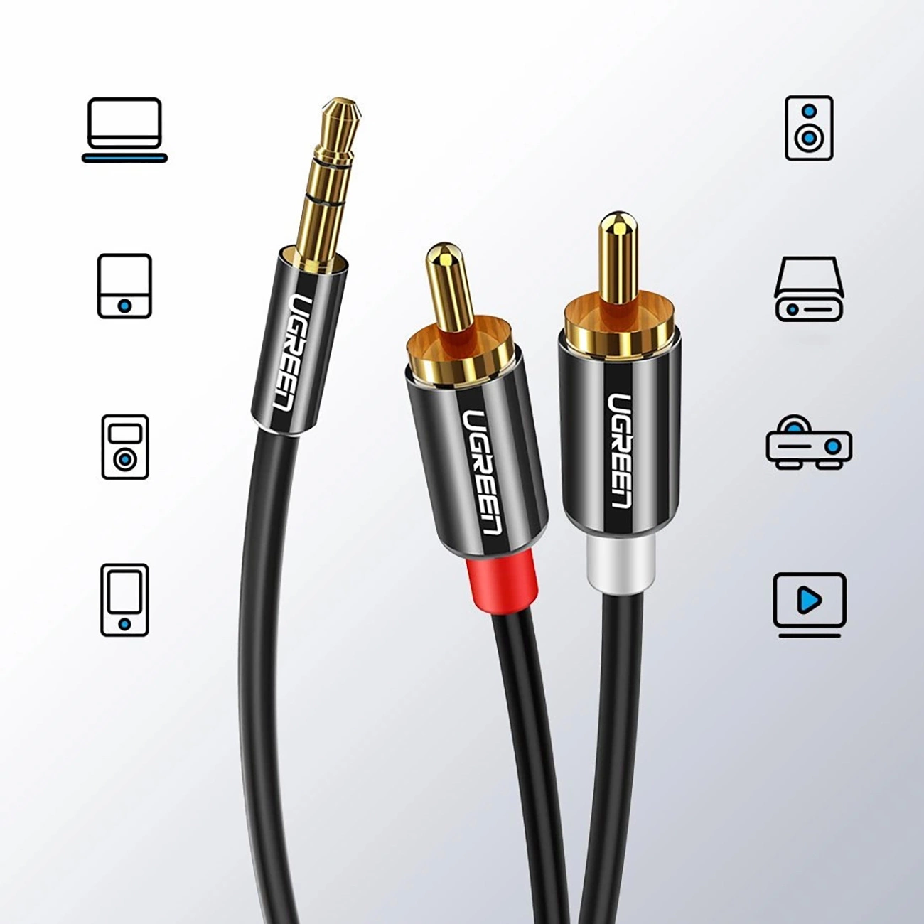 Audio kábel 3.5mm - 2 x RCA UGREEN AV116, 1m, Čierny