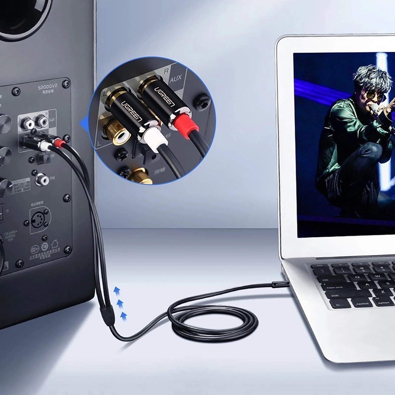 Audio kábel 3.5mm - 2 x RCA UGREEN AV116, 1m, Čierny