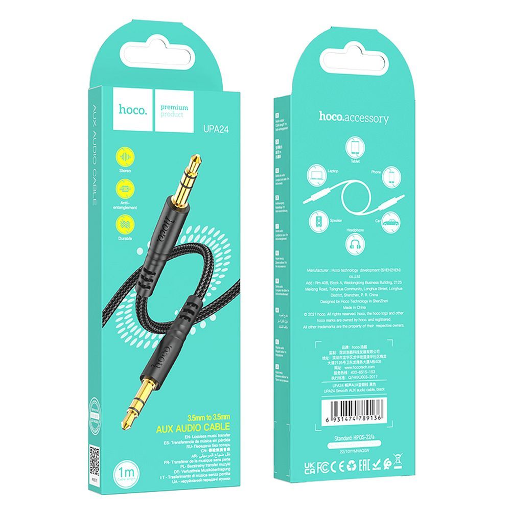 Audio kábel 3.5mm - 3.5mm HOCO UPA24, 1m, čierny
