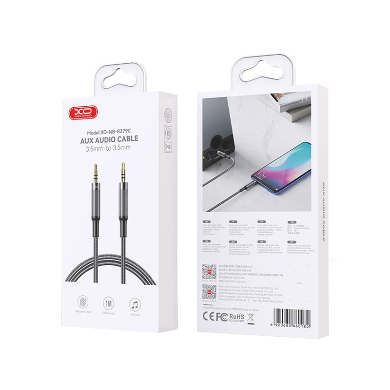 Audio kábel 3.5mm - 3.5mm XO Design NB-R279C, 1m, čierny