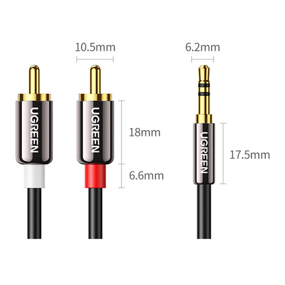 Audio kábel 3.5mm - 2 x RCA UGREEN AV116, 1m, Čierny