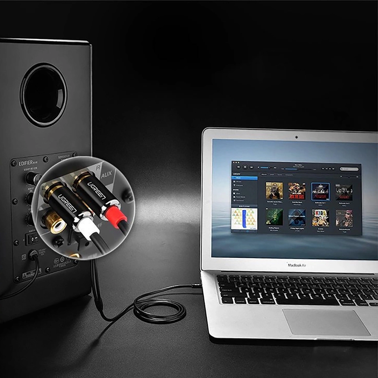 Audio kábel 3.5mm - 2 x RCA UGREEN AV116, 1m, Čierny