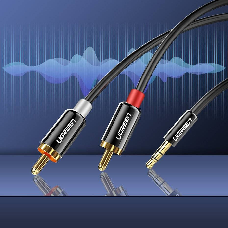Audio kábel 3.5mm - 2 x RCA UGREEN AV116, 2m, čierny