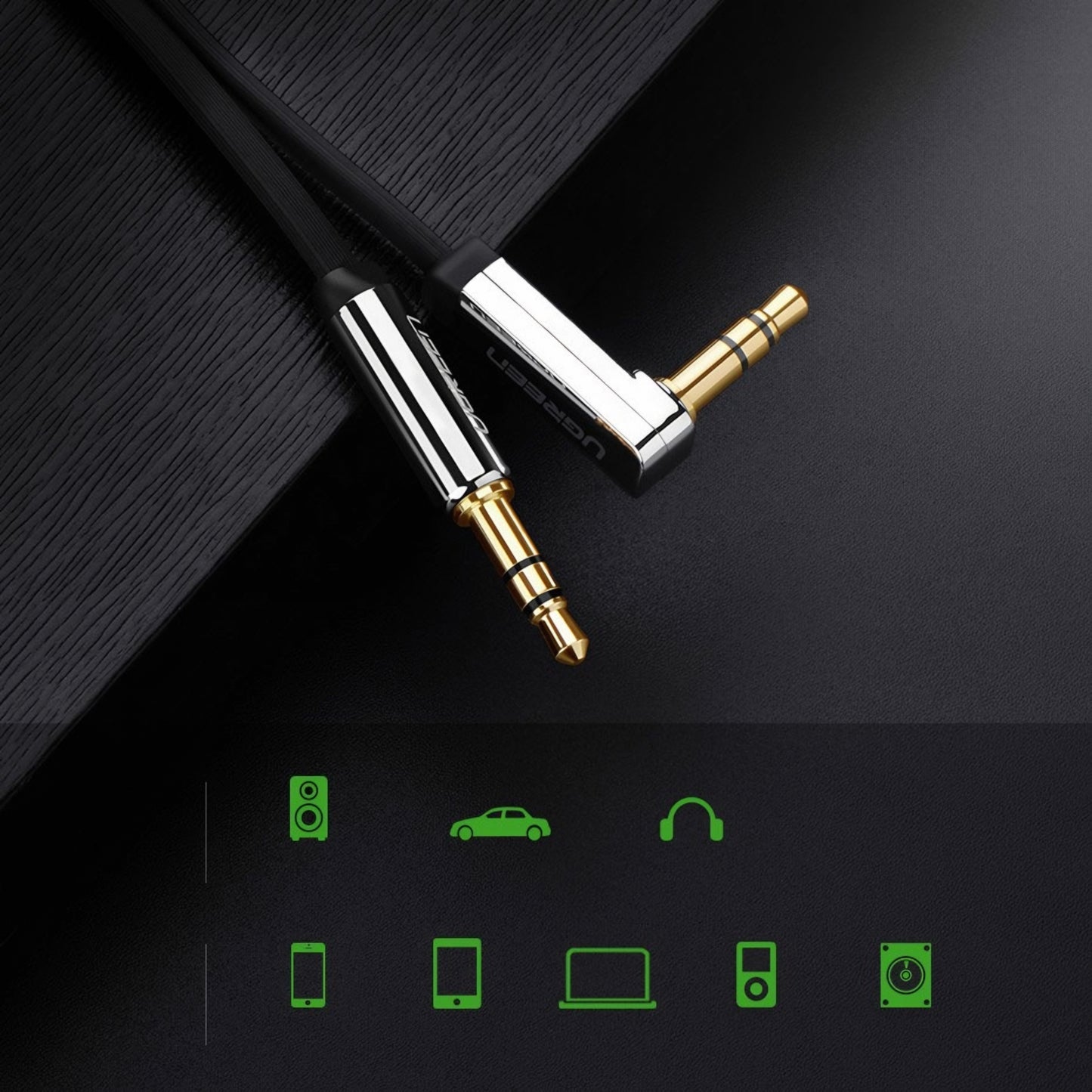 Audio kábel 3.5mm - 3.5mm UGREEN AV119 Angled, 3m, čierny