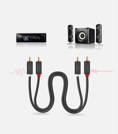 Audio kábel UGREEN AV104, 2 x RCA - 2 x RCA, 2m, čierny