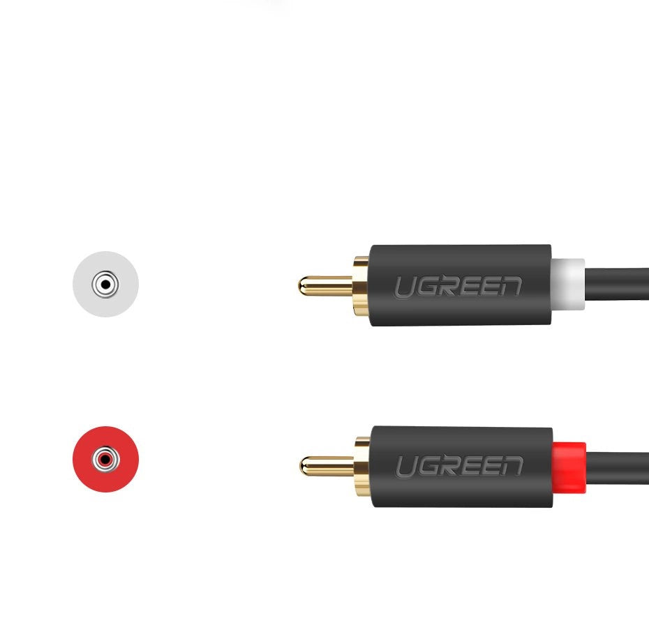 Audio kábel UGREEN AV104, 2 x RCA - 2 x RCA, 2m, čierny