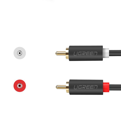 Audio kábel UGREEN AV104, 2 x RCA - 2 x RCA, 2m, čierny
