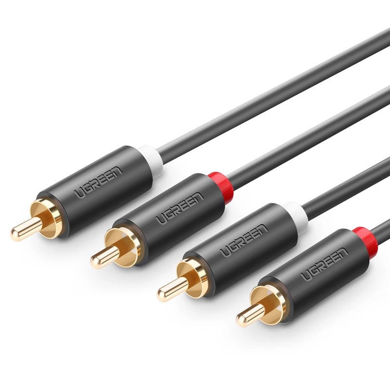 Audio kábel UGREEN AV104, 2 x RCA - 2 x RCA, 2m, čierny