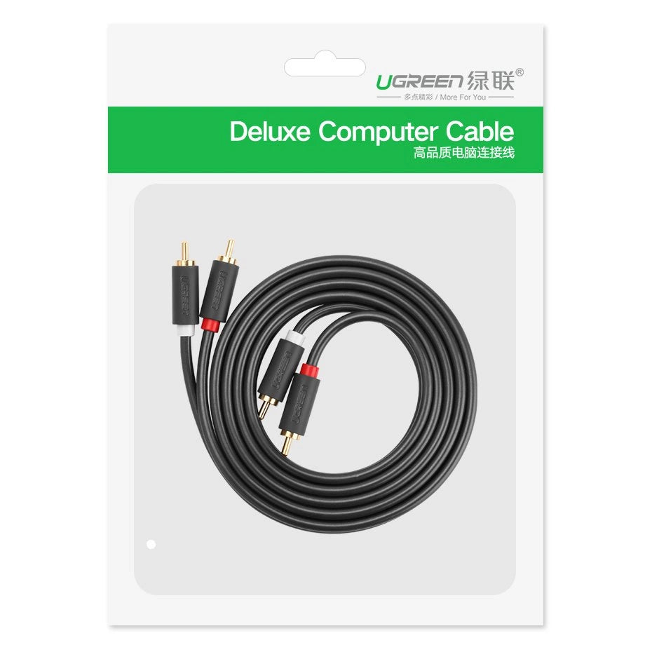 Audio kábel UGREEN AV104, 2 x RCA - 2 x RCA, 2m, čierny