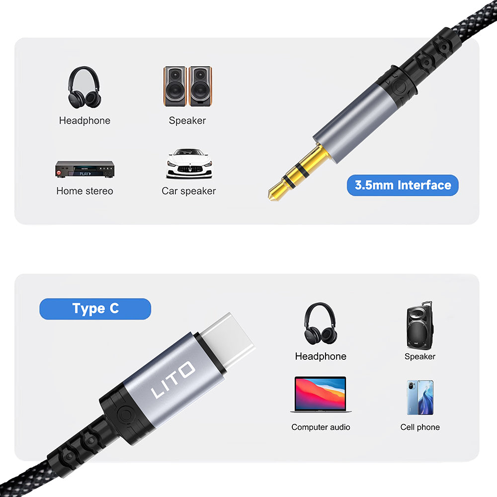 Audio kábel USB-C - 3.5mm Lito LA01T, 1m, Čierny