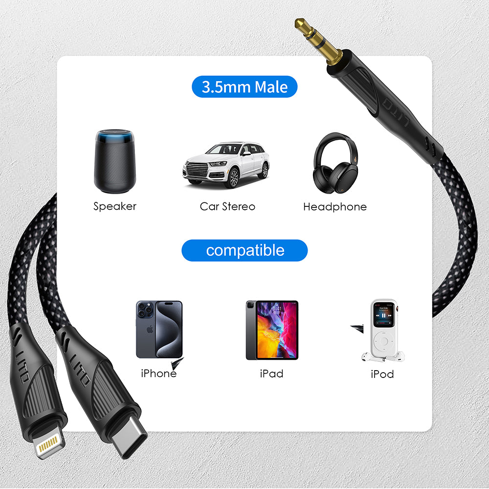 USB-C to 3.5mm Lito LA02 Audio Cable, 1m, Black