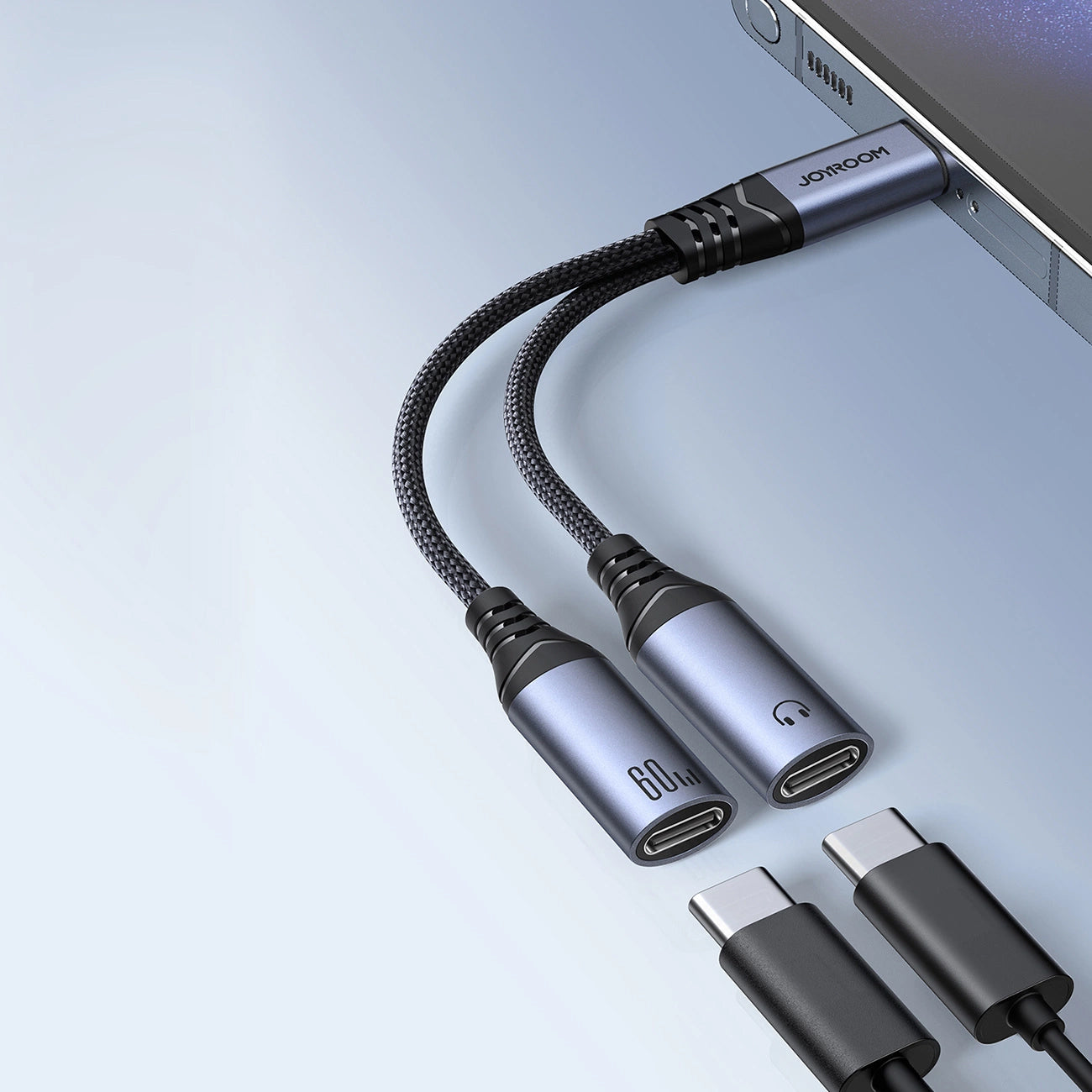 Audio kábel USB-C - 2 x USB-C Joyroom SY-C03, 0.14m, Čierny