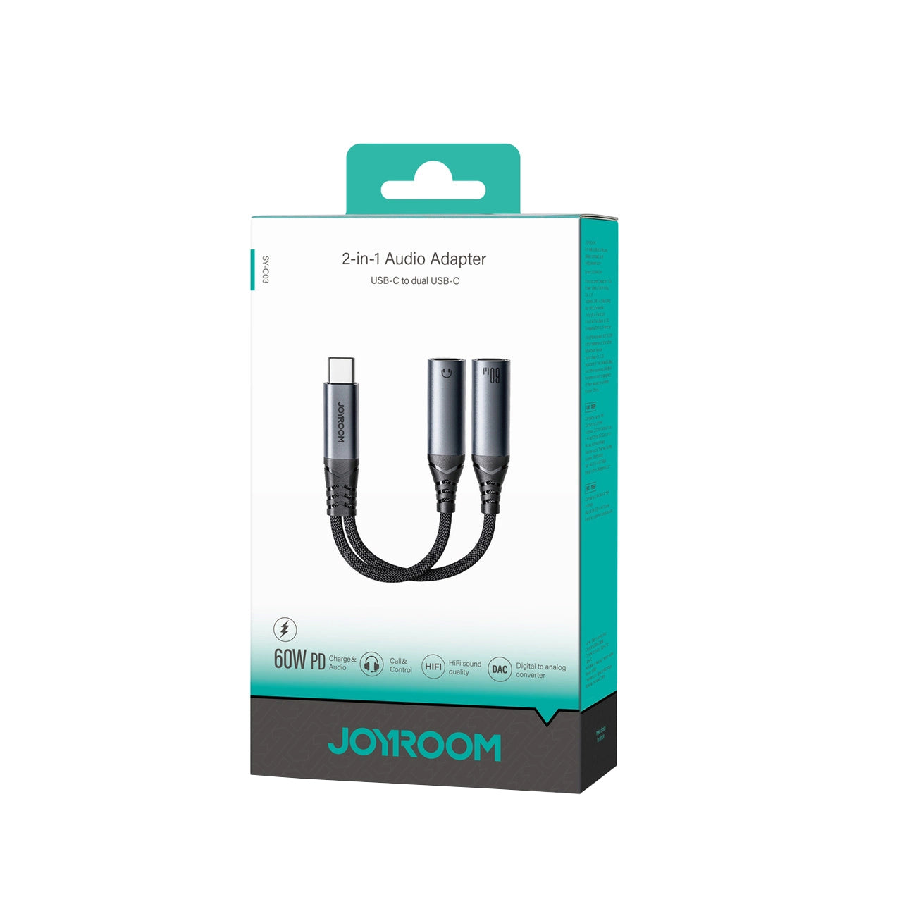 Audio kábel USB-C - 2 x USB-C Joyroom SY-C03, 0.14m, Čierny