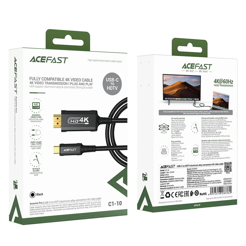 Audio a Video Kábel USB-C - HDMI Acefast C1-10, 1.8m, Čierny