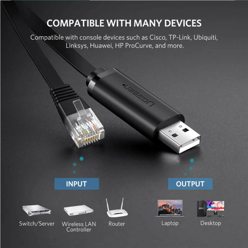 USB konzolový kábel UGREEN CM204, RJ45, 3m, čierny