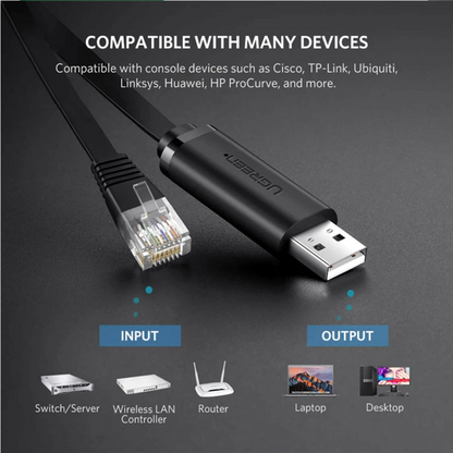USB konzolový kábel UGREEN CM204, RJ45, 3m, čierny