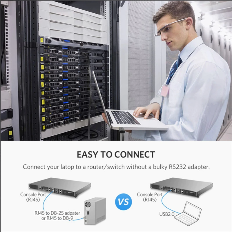 USB konzolový kábel UGREEN CM204, RJ45, 3m, čierny