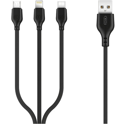 Nabíjací kábel USB-A - Lightning / microUSB / USB-C XO Design NB103 3v1, 10W, 1m, čierny