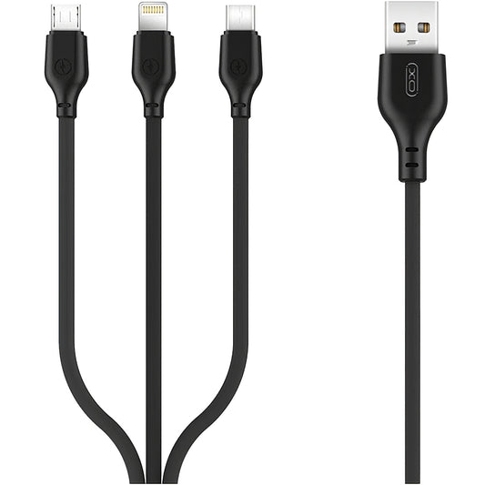 Nabíjací kábel USB-A - Lightning / microUSB / USB-C XO Design NB103 3v1, 10W, 1m, čierny