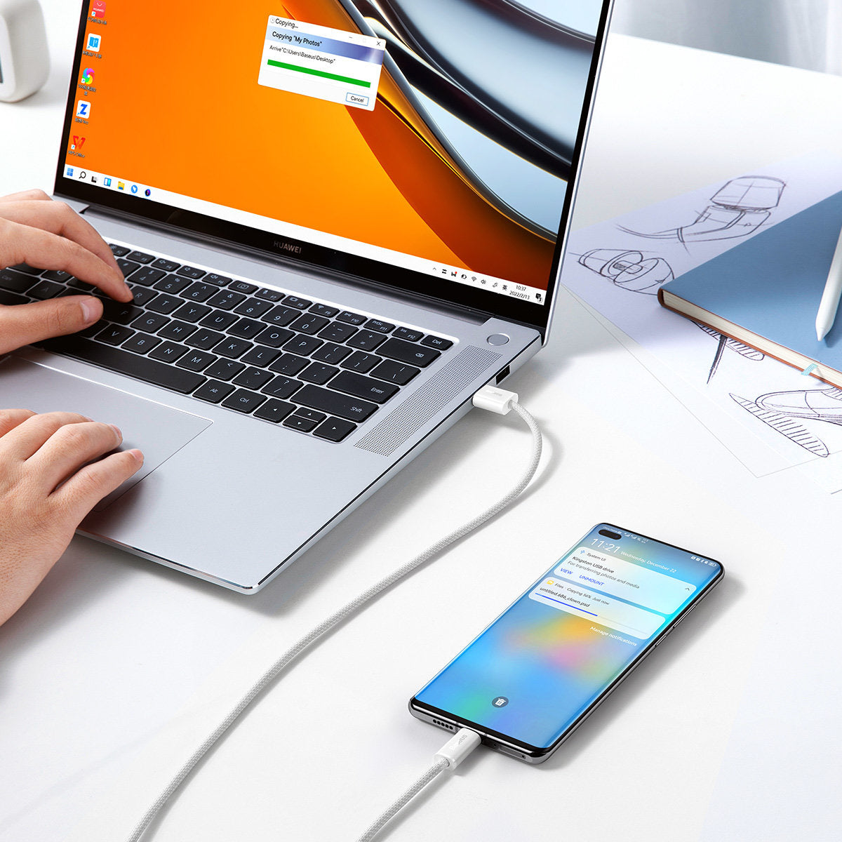 Dátový a nabíjací kábel USB-A - USB-C Baseus Dynamic Series, 100W, 1m, Biela CALD000602