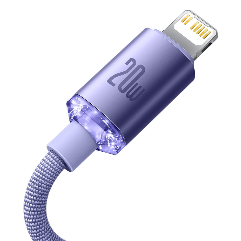 Dátový a nabíjací kábel USB-C - Lightning Baseus Crystal Shine Series, 20W, 2m, Fialový CAJY000305