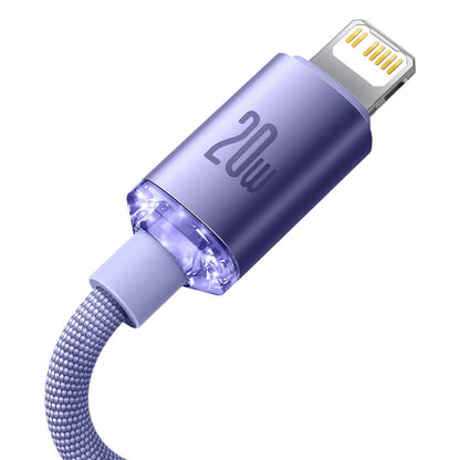 Dátový a nabíjací kábel USB-C - Lightning Baseus Crystal Shine Series, 20W, 2m, Fialový CAJY000305