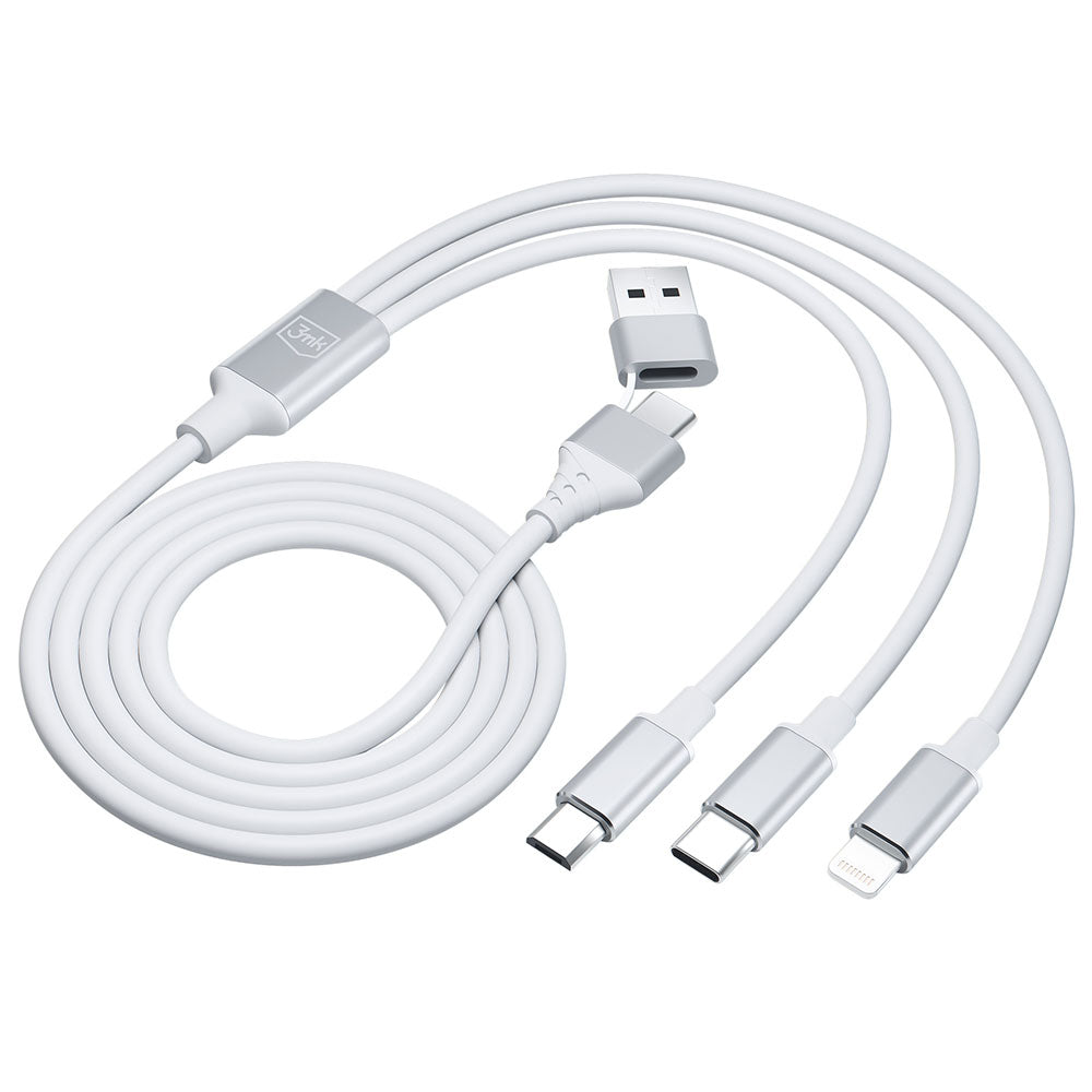 Nabíjací kábel USB-A / USB-C - Lightning / microUSB / USB-C 3MK Hyper 3in1, 12W, 1.5m, Biela