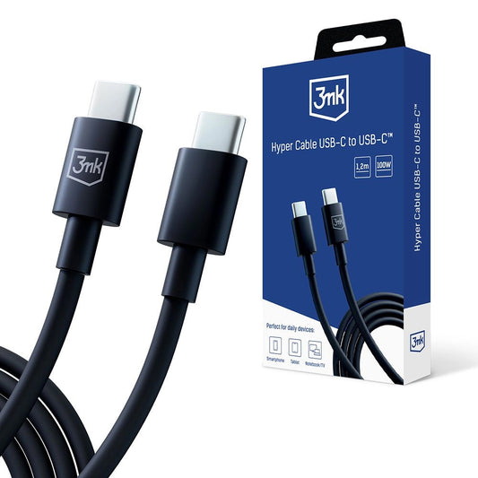 Dátový a nabíjací kábel USB-C - USB-C 3MK Hyper, 100W, 1.2m, čierny
