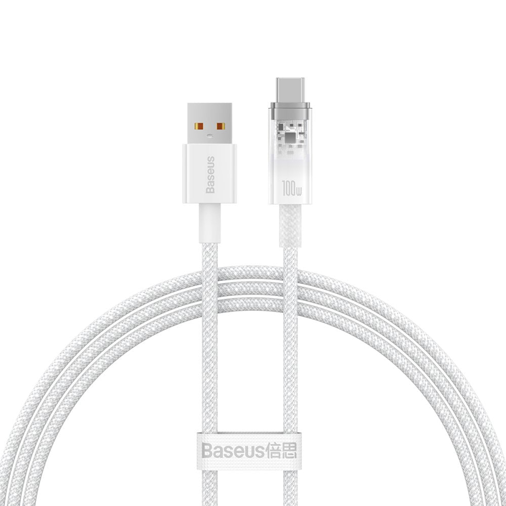 Dátový a nabíjací kábel USB-A - USB-C Baseus Explorer, 100W, 1m, biely CATS010402