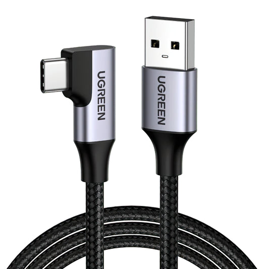 Dátový a nabíjací kábel USB-A - USB-C UGREEN US385 uhlový, 60 W, 1 m, sivý 