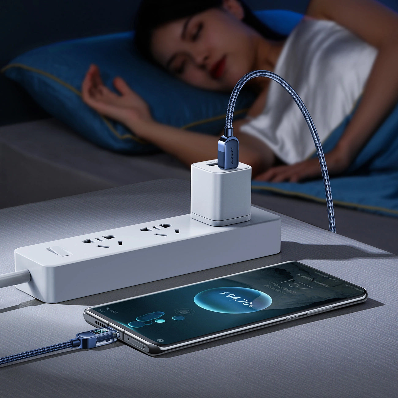 Dátový a nabíjací kábel USB-C - USB-C Joyroom A4 Display, 100W, 1.2m, Modrý