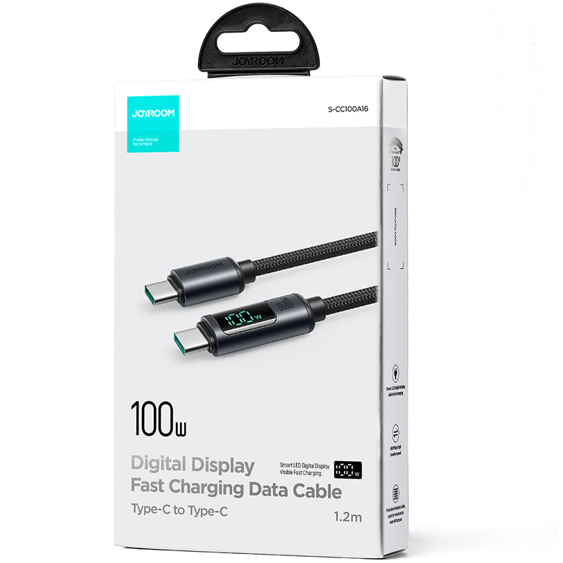 Dátový a nabíjací kábel USB-C - USB-C Joyroom S-A16 Prism Display, 100W, 1.2m, čierny