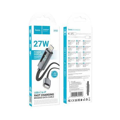 Dátový a nabíjací kábel USB-C - Lightning HOCO Display X112, 27W, 1m, čierny
