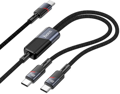Dátový a nabíjací kábel USB-C - 2 x USB-C HOCO U139 2v1, 100W, 1,2 m, čierny