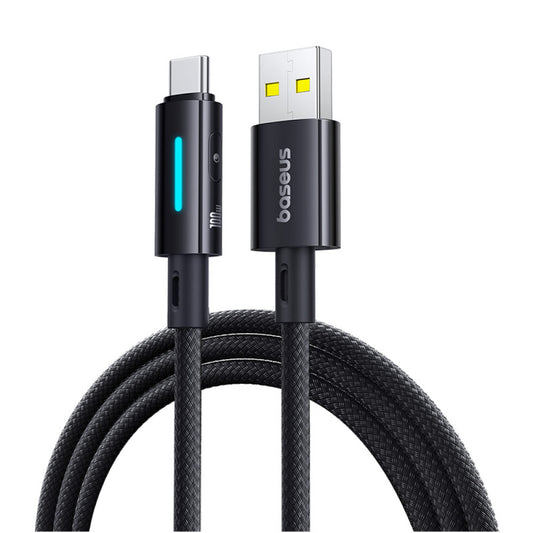 Dátový a nabíjací kábel USB-A - USB-C Baseus Lit Button Control, 100W, 2m, Čierny P10379002121-01