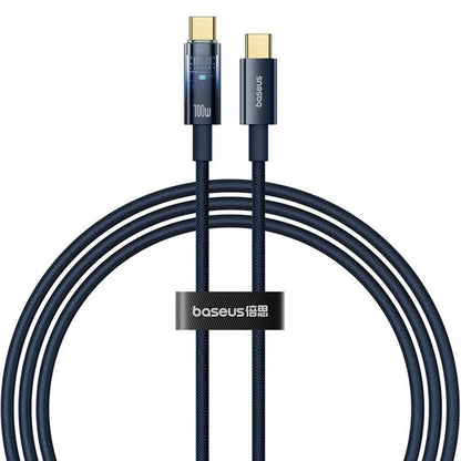 Dátový a nabíjací kábel USB-C - USB-C Baseus Explorer, 100W, 1m, Námornícka modrá P10319704321-00