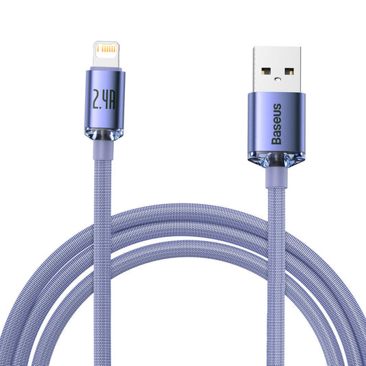 Dátový a nabíjací kábel USB-A - Lightning Baseus Crystal Shine Series, 18W, 2m, Fialový CAJY000105
