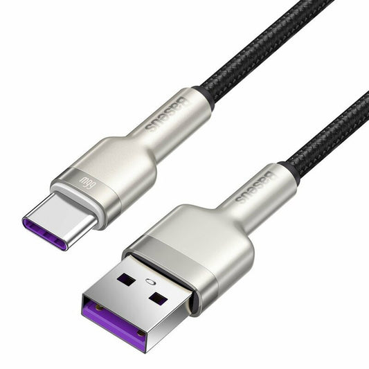 USB-A to USB-C Data and Charging Cable Baseus Cafule Metal Series, 66W, 2m, Black CAKF000201