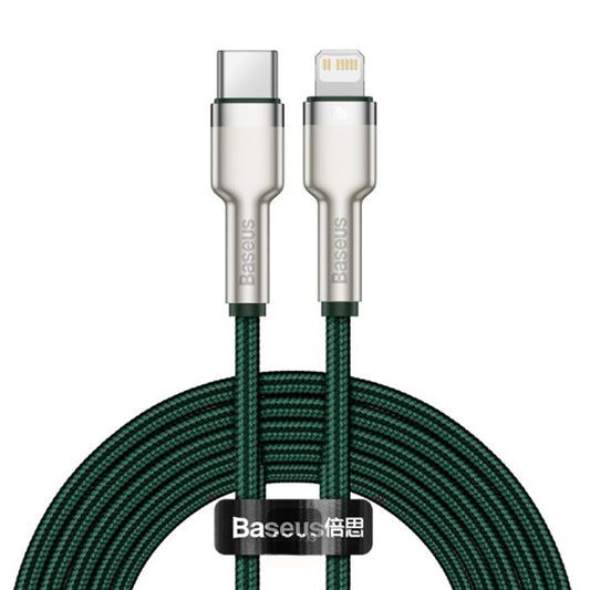 Dátový a nabíjací kábel USB-C - Lightning Baseus Cafule Metal Series, 20W, 2m, Zelený CATLJK-B06