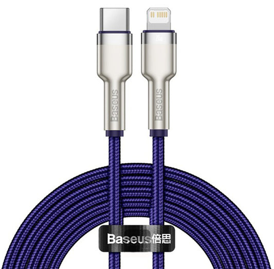 Dátový a nabíjací kábel USB-C - Lightning Baseus Cafule Metal Series, 20W, 2m, Fialový CATLJK-B05