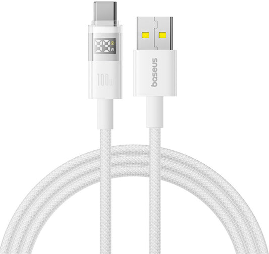Dátový a nabíjací kábel USB-A - USB-C Baseus Display 2, 100W, 2m, Biela P10382701211-01