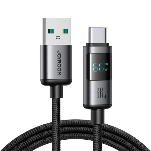 Dátový a nabíjací kábel USB-A - USB-C Joyroom S-A16 Pro Prism Display, 66W, 1.2m, čierny