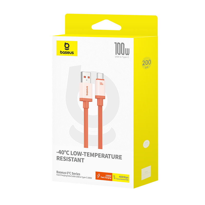 Dátový a nabíjací kábel USB-A - USB-C Baseus Zero Degree Series, 100W, 2m, Červený