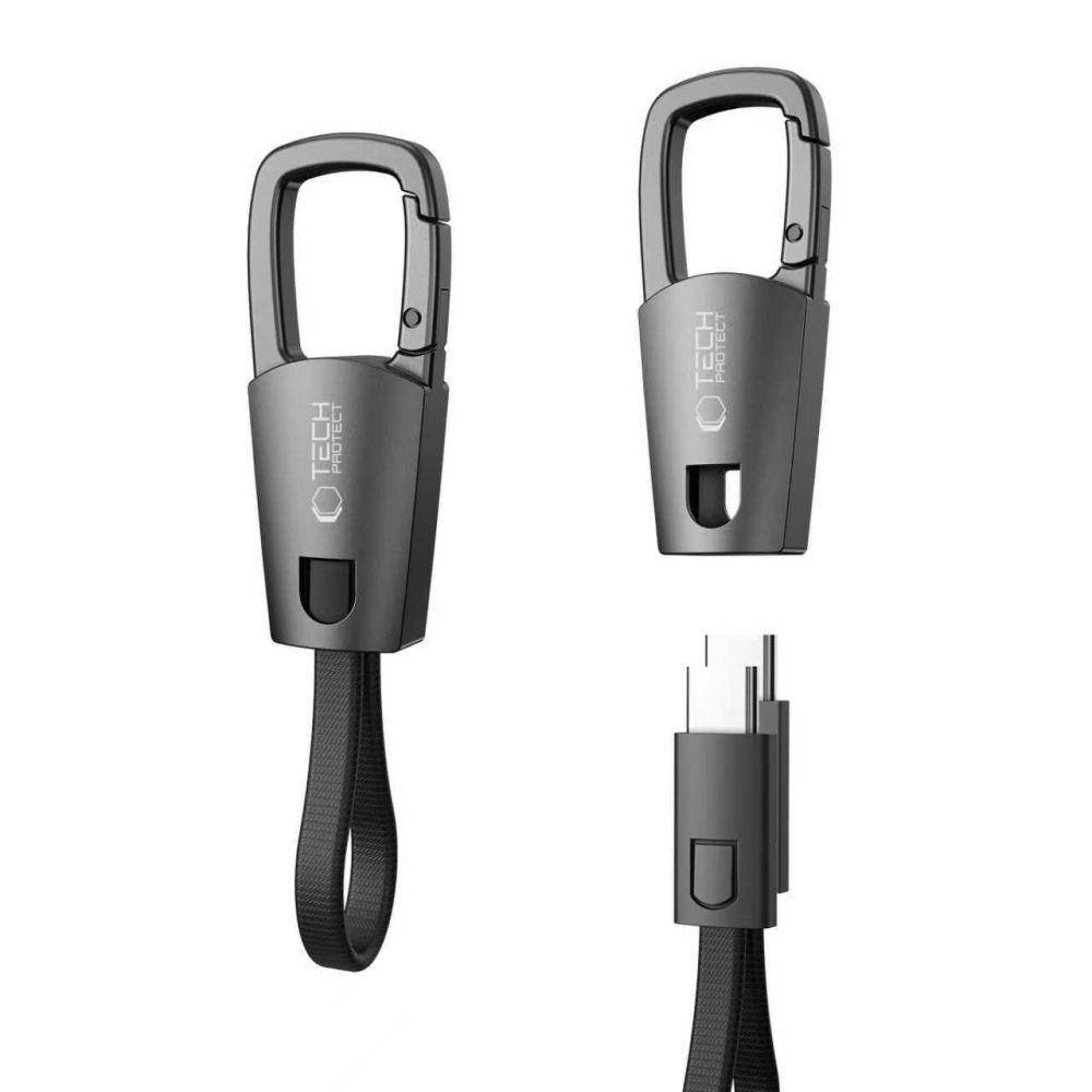 Dátový a nabíjací kábel USB-C - USB-C Tech-Protect Ultraboost DNA Keychain, 60W, 0.17m, Sivý