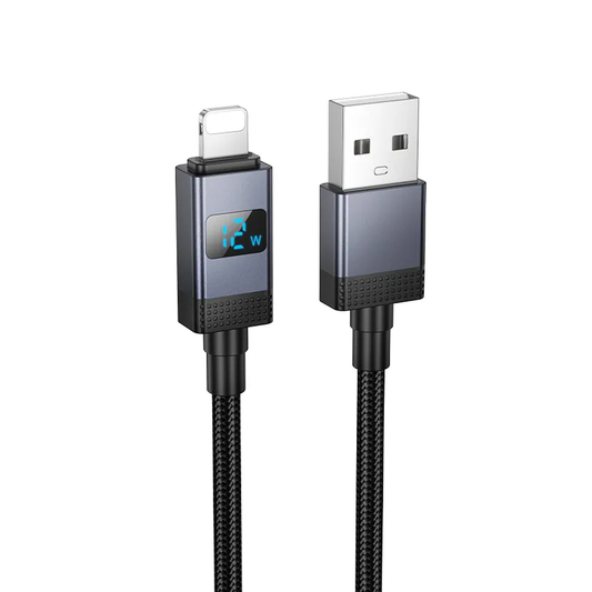Dátový a nabíjací kábel USB-A - Lightning HOCO X118 Display, 12W, 1m, čierny
