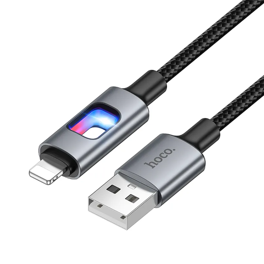 Dátový a nabíjací kábel USB-A - Lightning HOCO U144 Led, 18W, 1.2m, Čierny