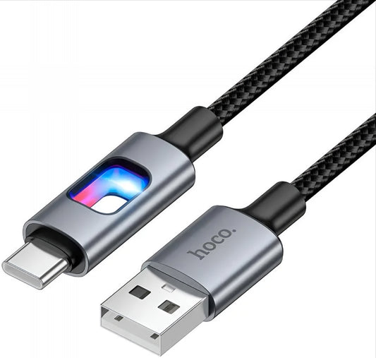Dátový a nabíjací kábel USB-A - USB-C HOCO U144 Led, 18W, 1,2 m, čierny