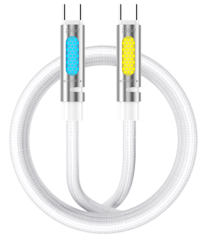 USB-C dátový a nabíjací kábel - USB-C BWOO X325C-C Led, 240W, 1,2 m, biely